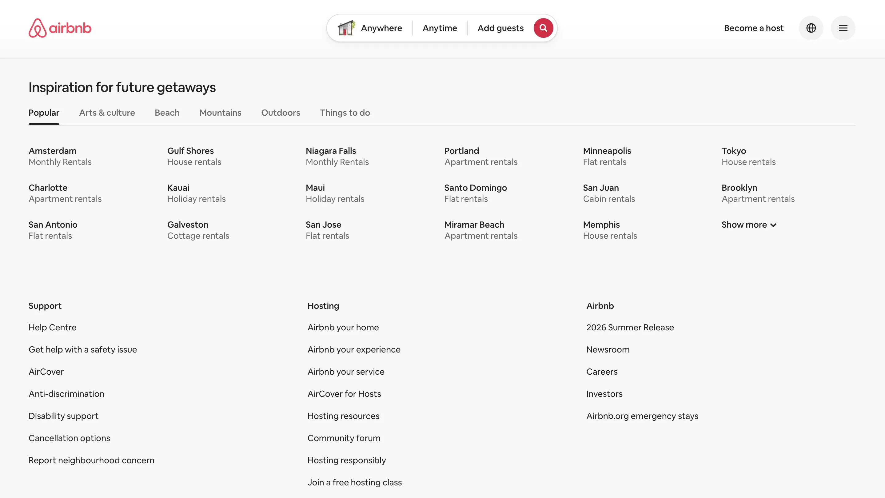 Airbnb footer navigation