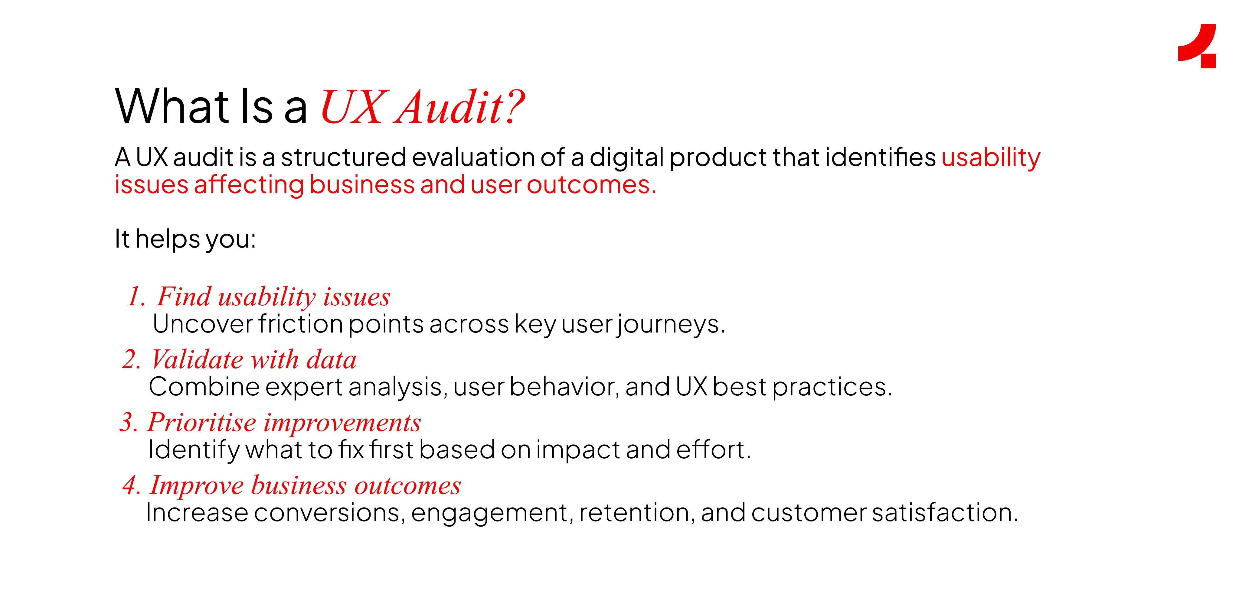 Image depicting the definition of what a UX audit is 