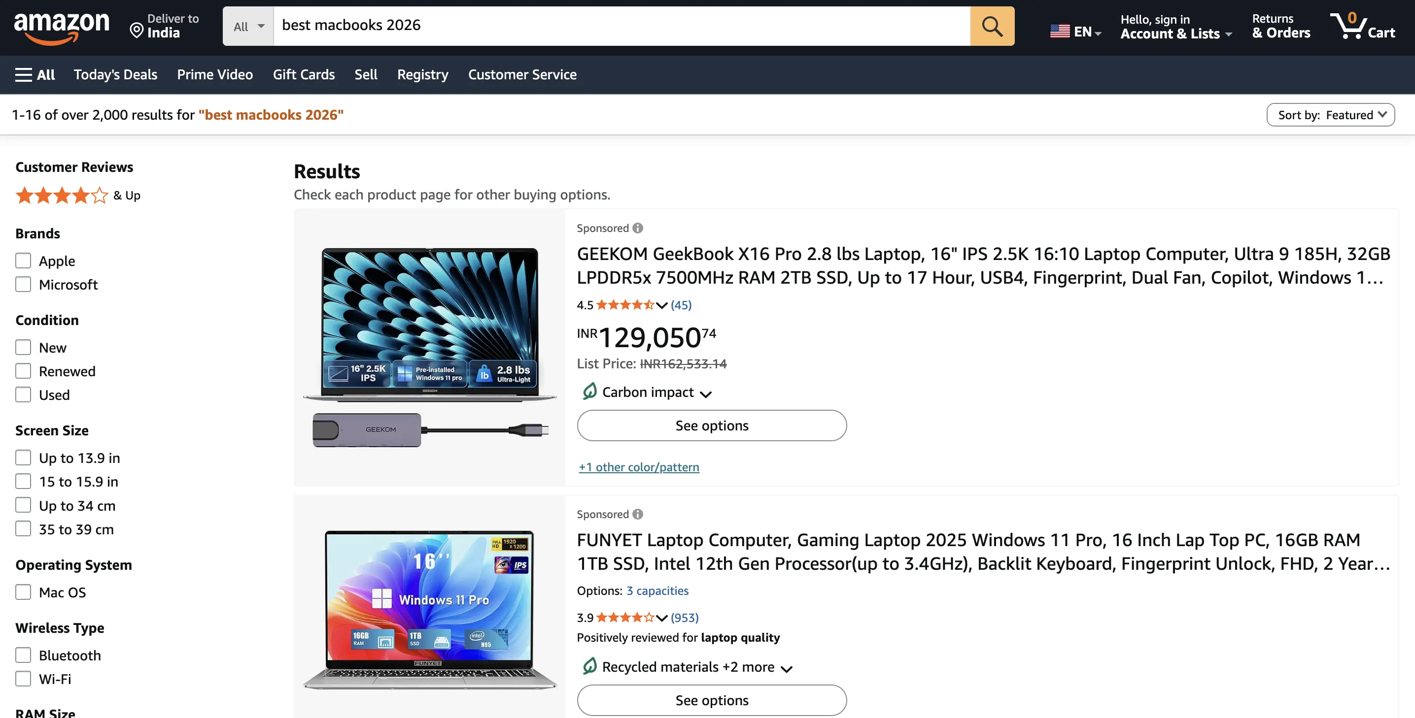 Amazon results page