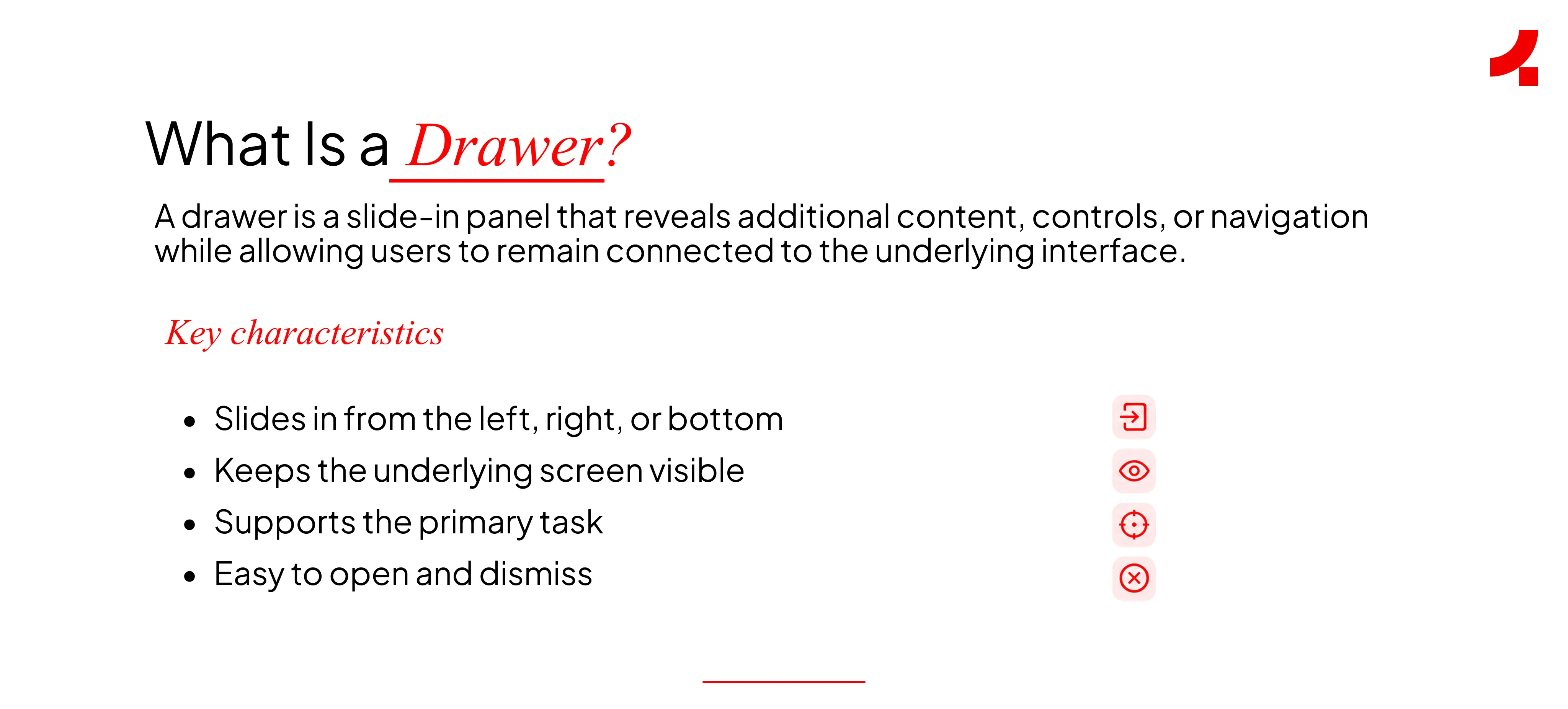 Image depicting the definition of a drawer in UI design