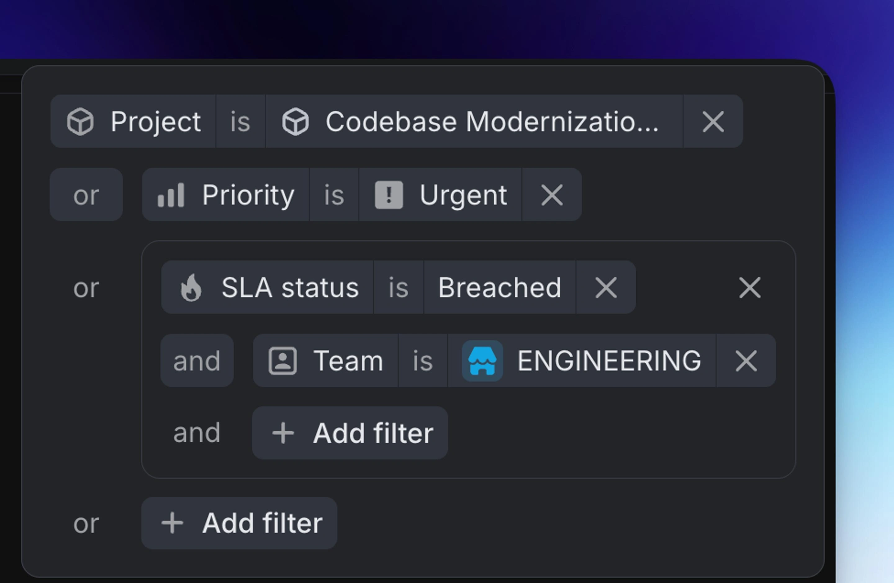 Linear's filter UI/UX