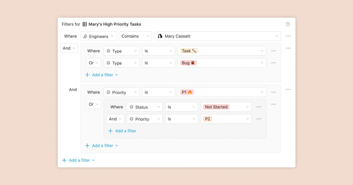 Notion's advanced filters
