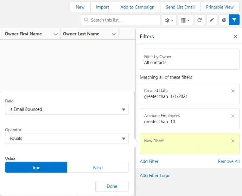 Salesforce filter