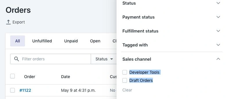 Shopify Admin Filter
