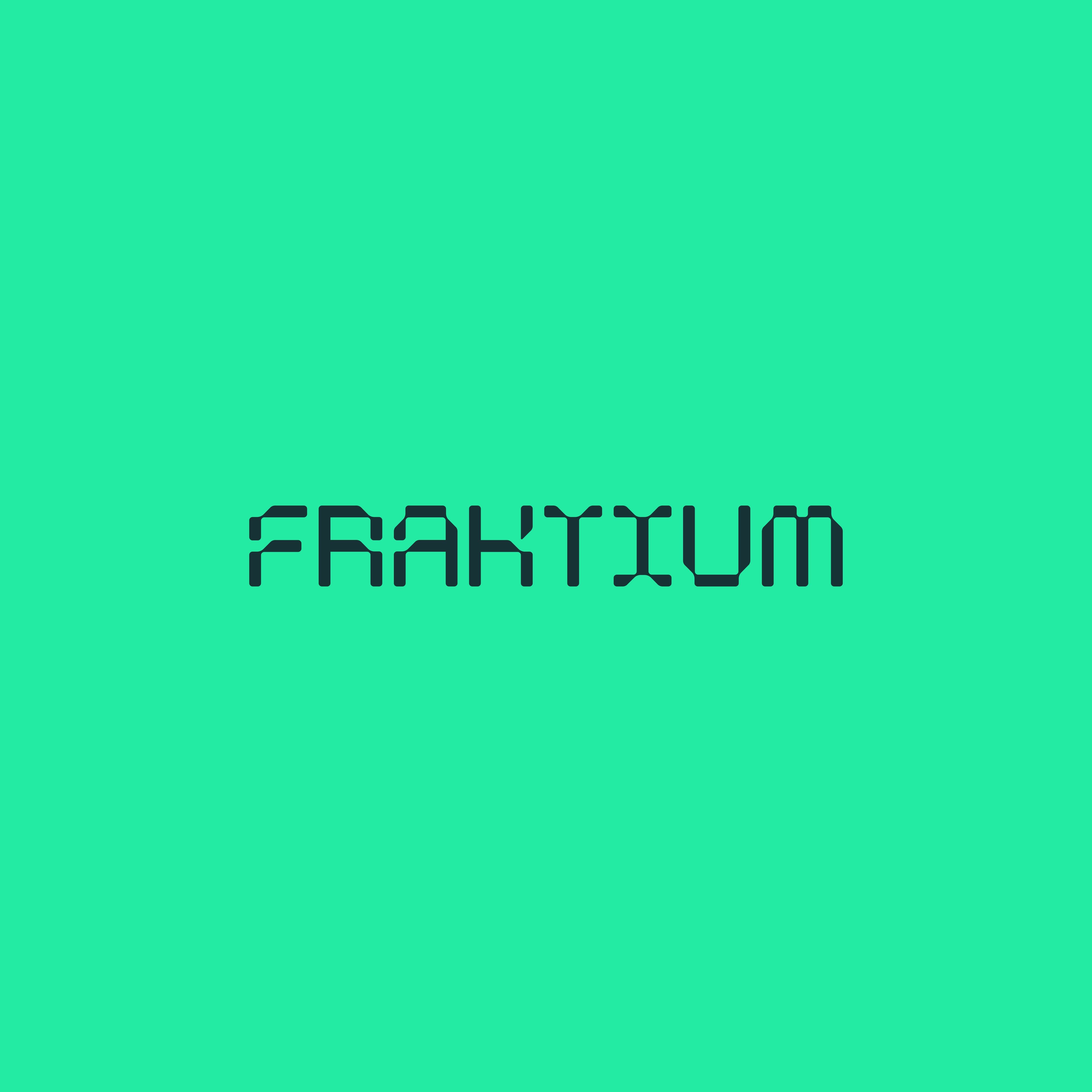 Black text 'FRAKTIUM' in a pixelated futuristic font on a solid bright green background.