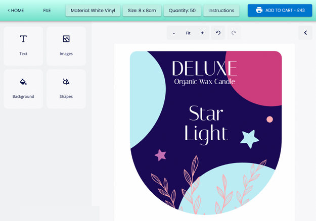 Online designer creating premium candle label