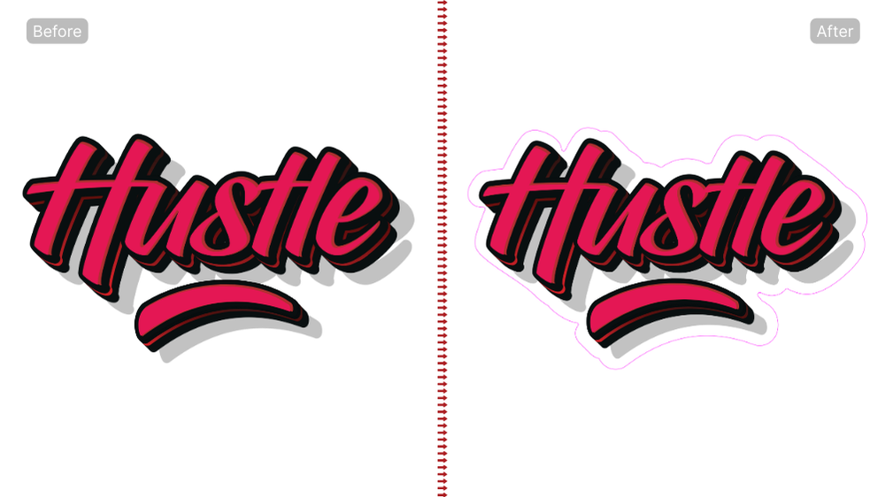 Red hustle logo with and without a custom generated vector cutline