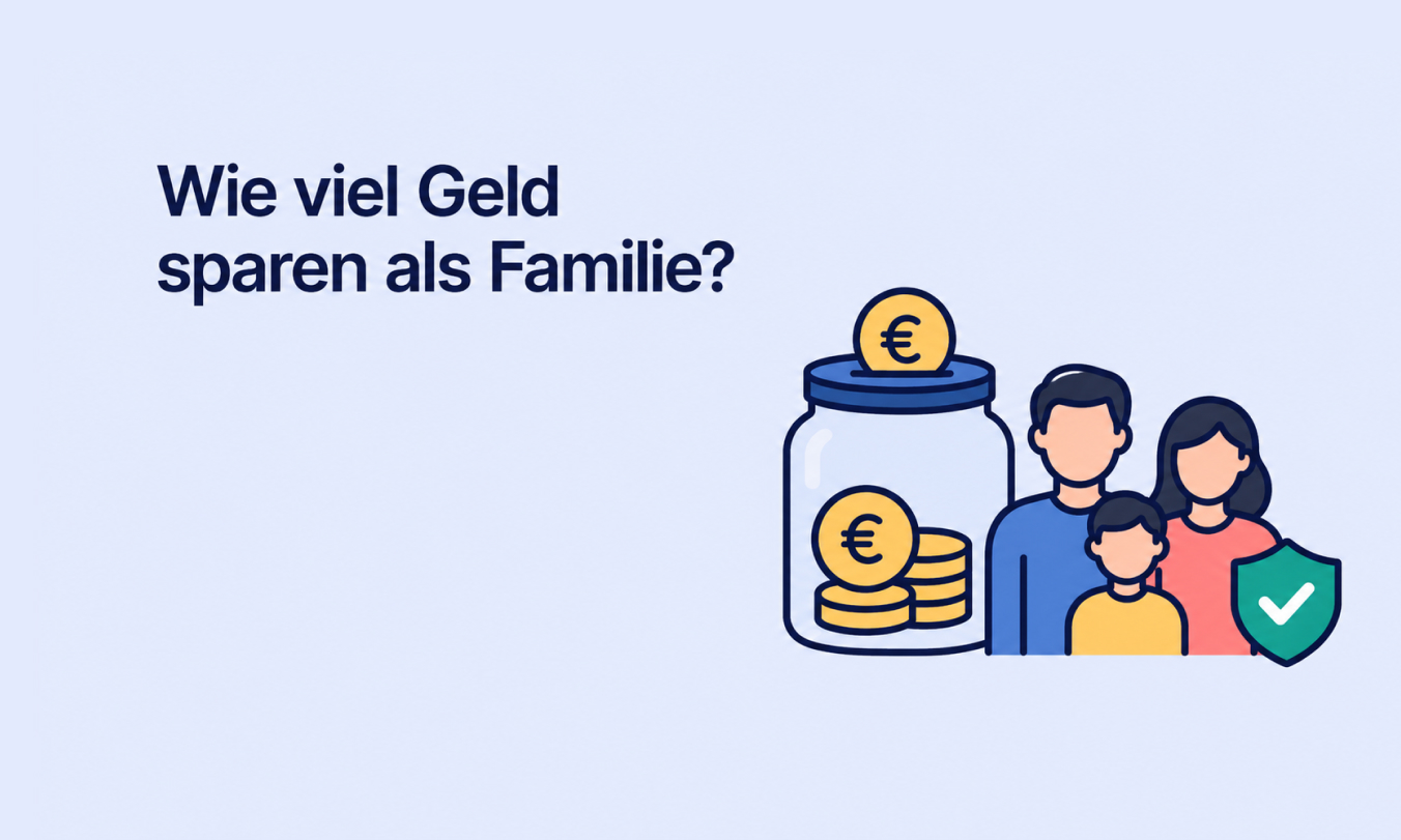 Familie mit Sparglas und Euro-Münzen zum Thema Sparquote und Notgroschen