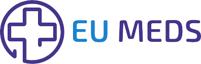 EU Meds logo featuring a blue cross inside a purple circle followed by the text 'EU MEDS'.