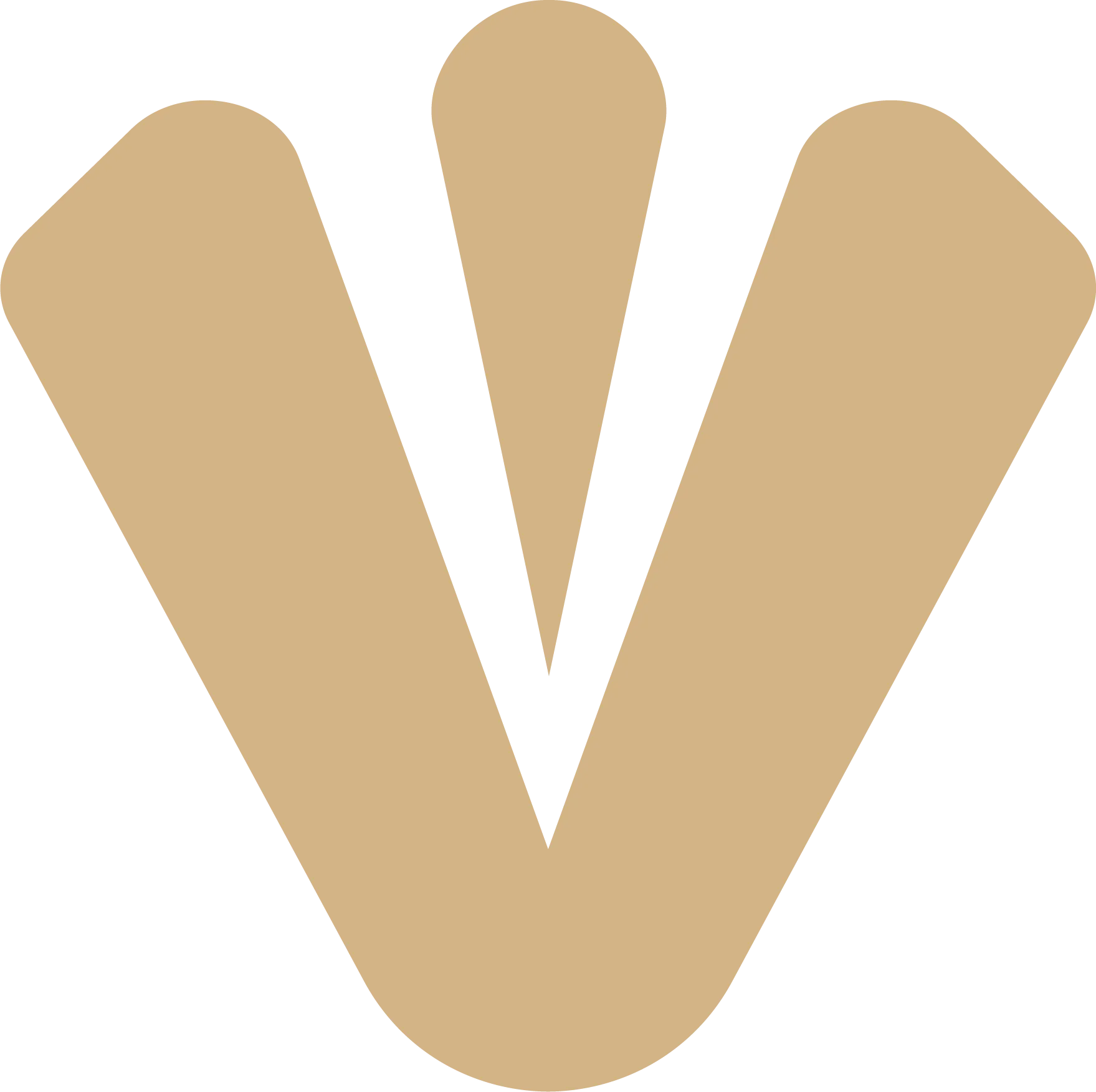 Stylized golden letter V logo with a black background.