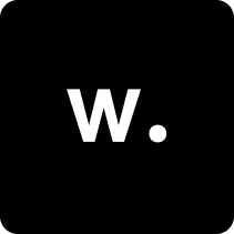 White lowercase letter 'w' followed by a period on a black background.