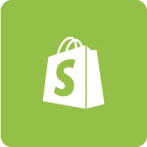 Shopify logo with a white shopping bag featuring a green 'S' on a green background.