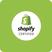 Shopify Certified logo with a green shopping bag icon on a white circle and light green background.
