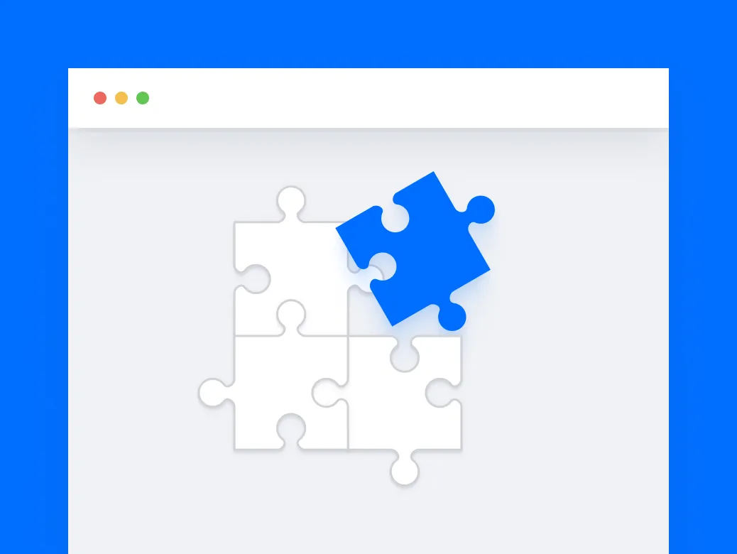 Web browser window with a blue puzzle piece fitting into four white puzzle pieces.