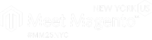Meet Magento New York event logo with hashtag #MM25NYC and US symbol.