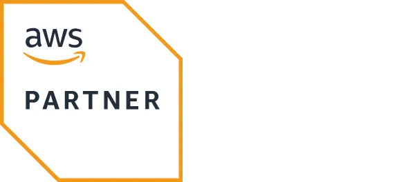 AWS Partner badge with orange border and Amazon smile logo above the word Partner.