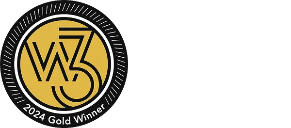 Gold circular badge with black 'W3' logo and text '2024 Gold Winner' at bottom.