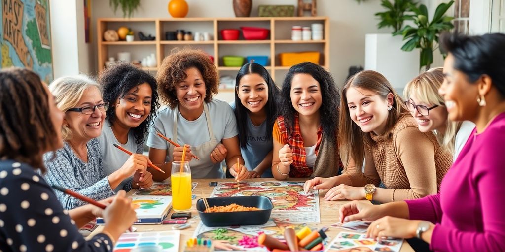 Diverse group enjoying hobbies and activities together.