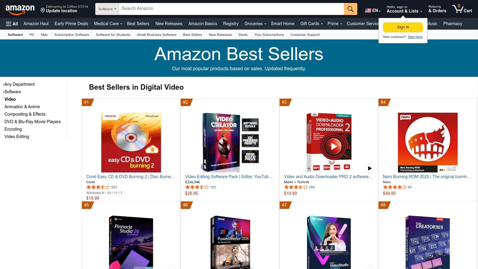 Amazon – Video Editing Software category