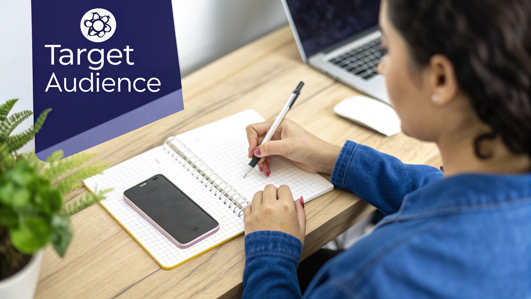 A clean, modern workspace with a laptop open, a notebook, and a coffee cup, suggesting planning and technology.