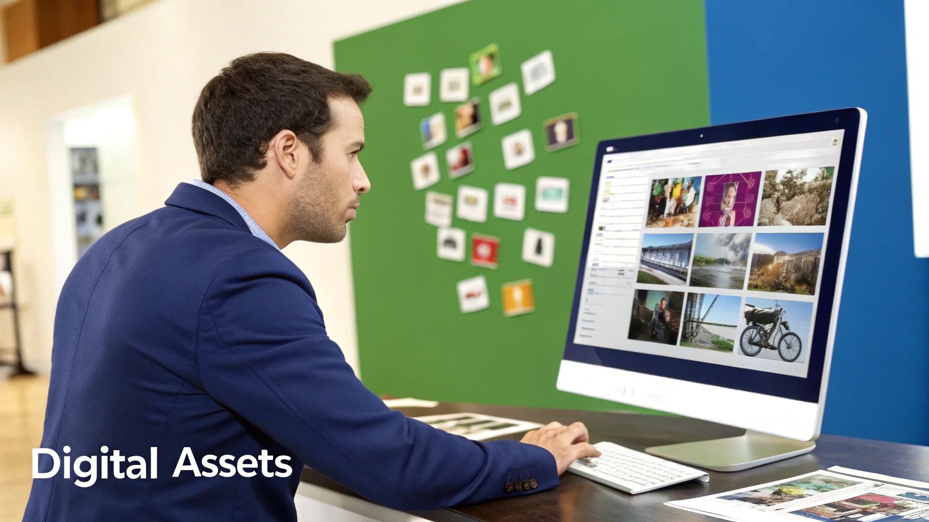 A tidy desk with a laptop and organized papers, symbolizing an orderly digital asset management system for a church.