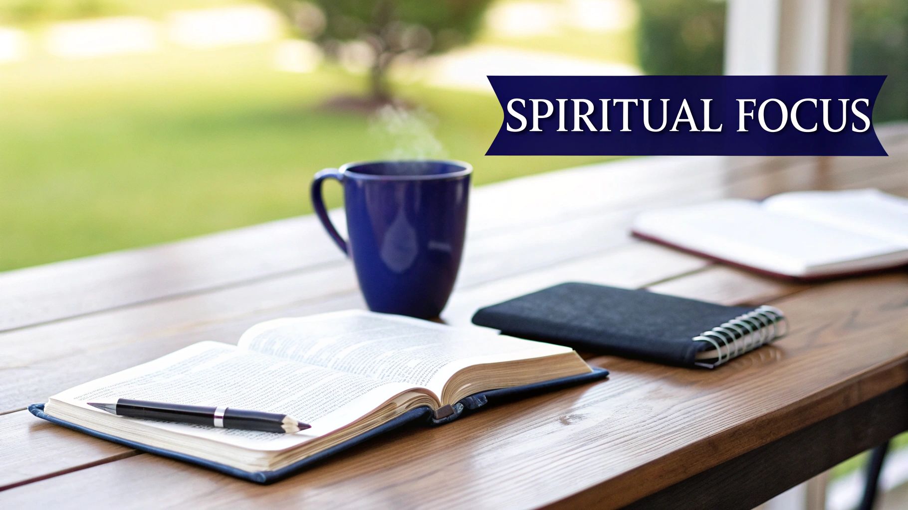 An open Bible and a notebook on a wooden desk, symbolizing the beginning of sermon preparation.