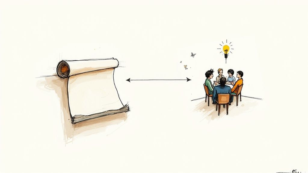 A person writing in a notebook at a clean, well-lit wooden desk.