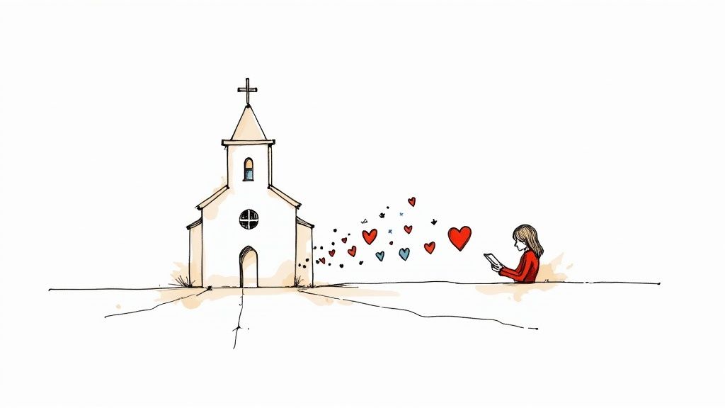 A desk with a laptop displaying a social media calendar, a notebook with design sketches, and a coffee mug.