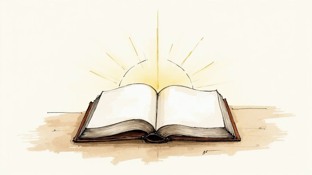 A serene image of an open Bible resting on a wooden table, with a cup of coffee nearby, suggesting a daily devotional routine.