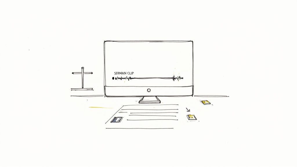 Desktop computer screen displaying YouTube Shorts sermon clip upload interface with documents on desk