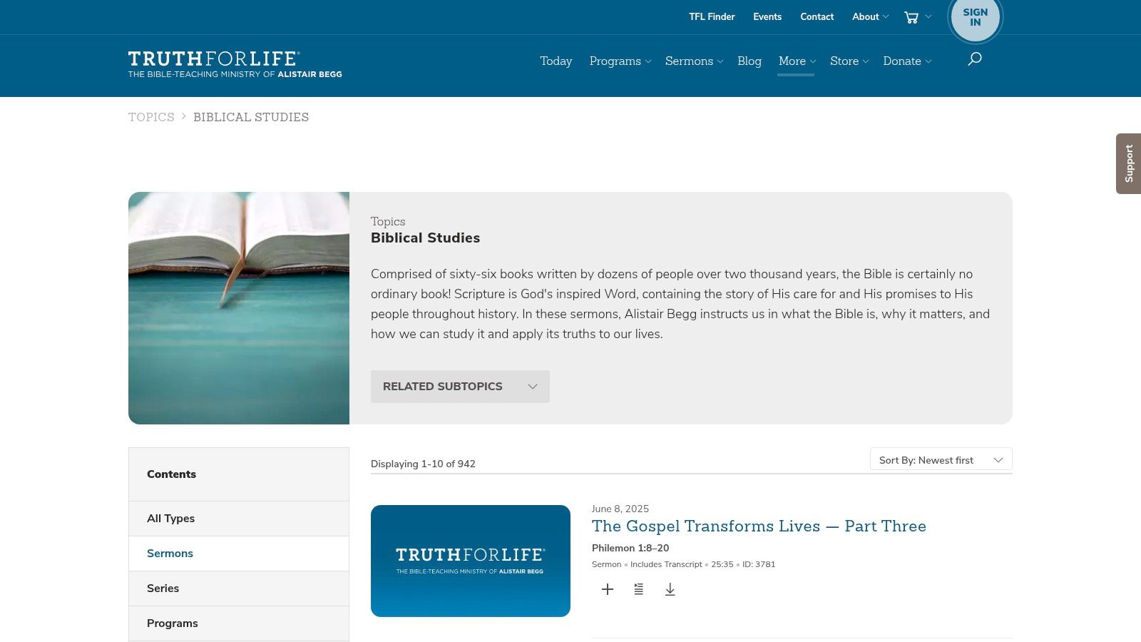 Truth For Life (Alistair Begg) sermon page