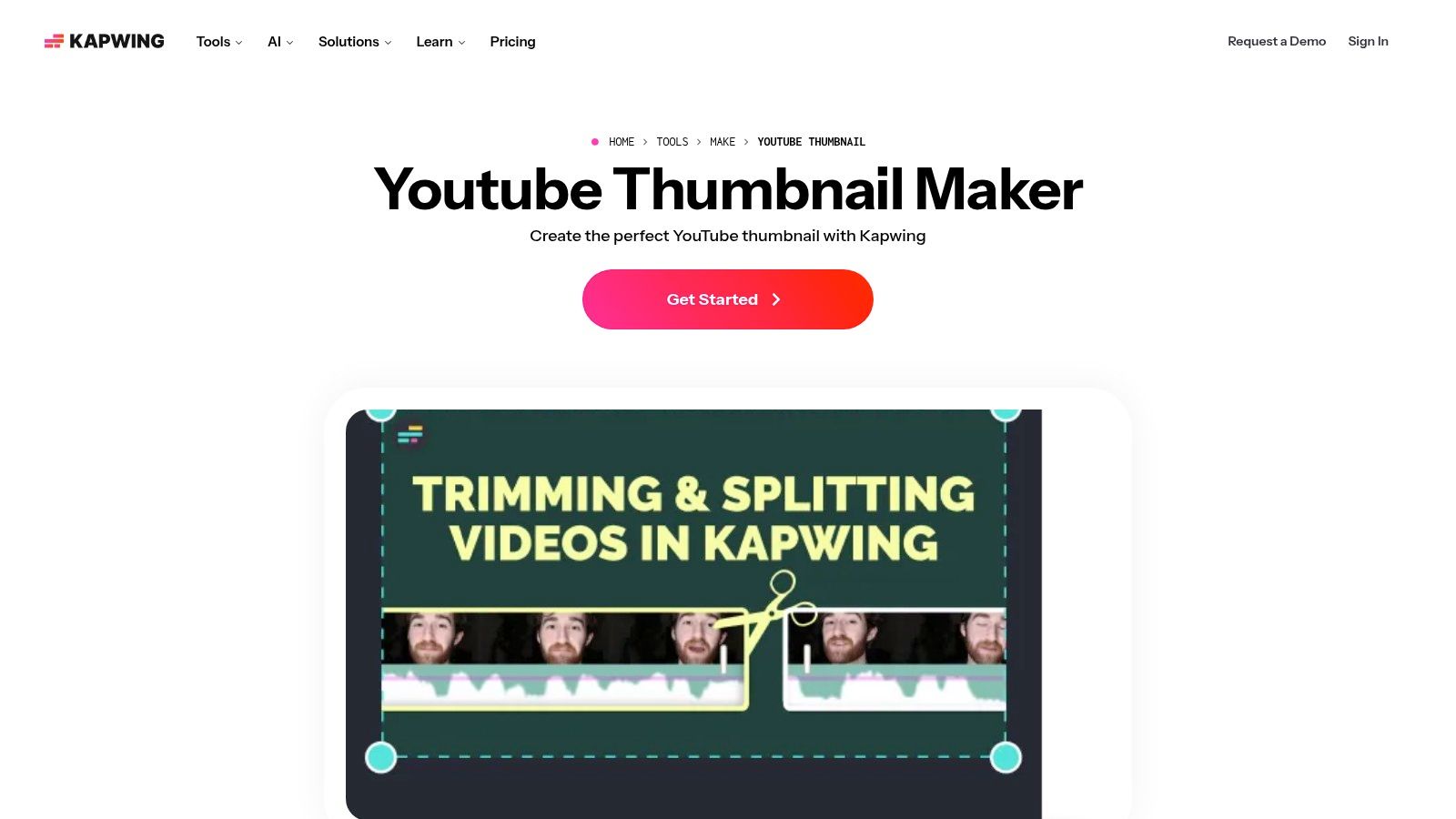 A screenshot of the Kapwing editor interface. It shows a YouTube thumbnail being created with a video clip on the timeline below. The main canvas displays a frame from the video with overlay text "SERMON RECAP". The left sidebar contains tools for adding text, images, and other elements.