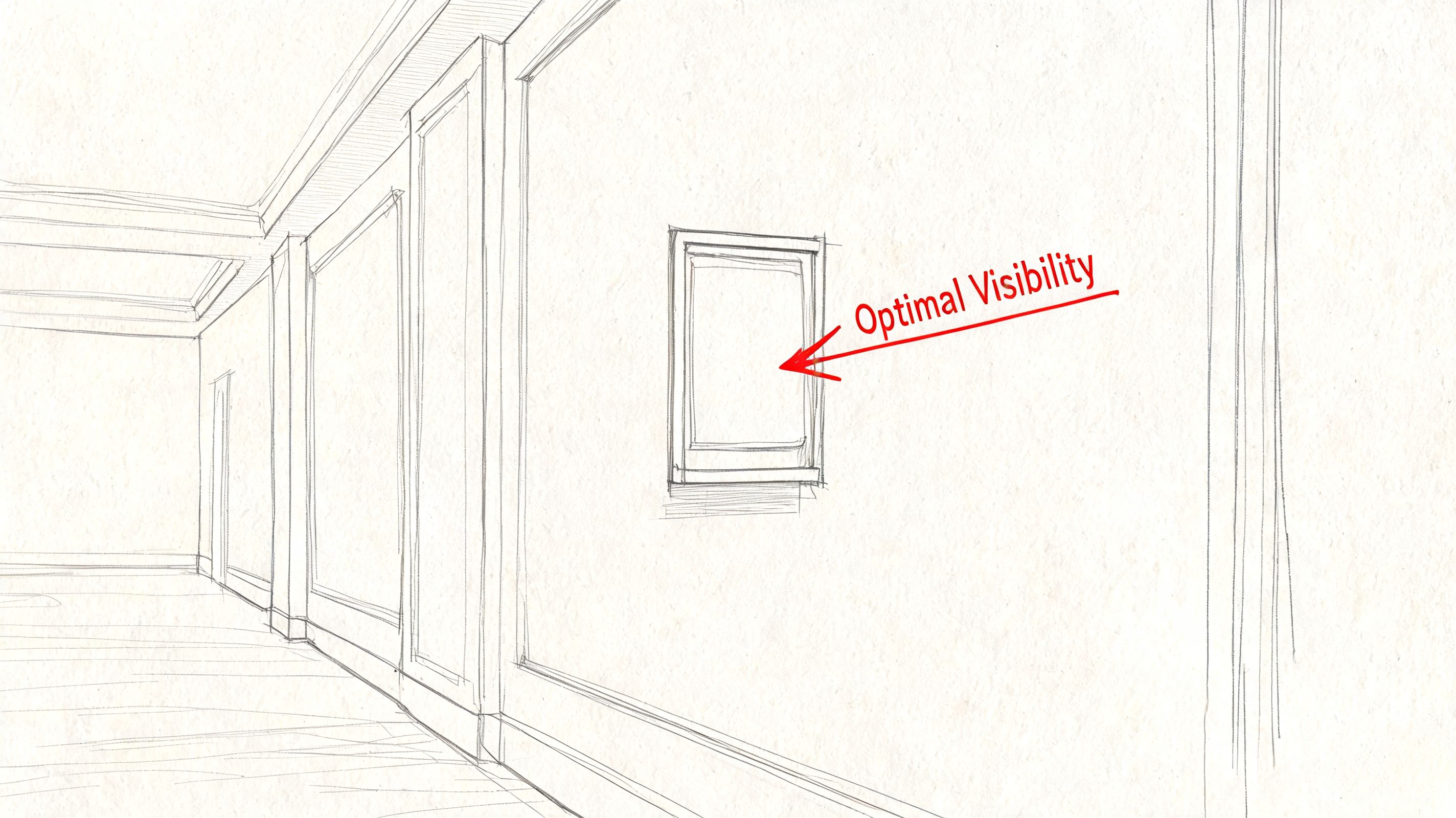 A pencil sketch of an interior wall with an empty frame highlighting an area for optimal visibility.