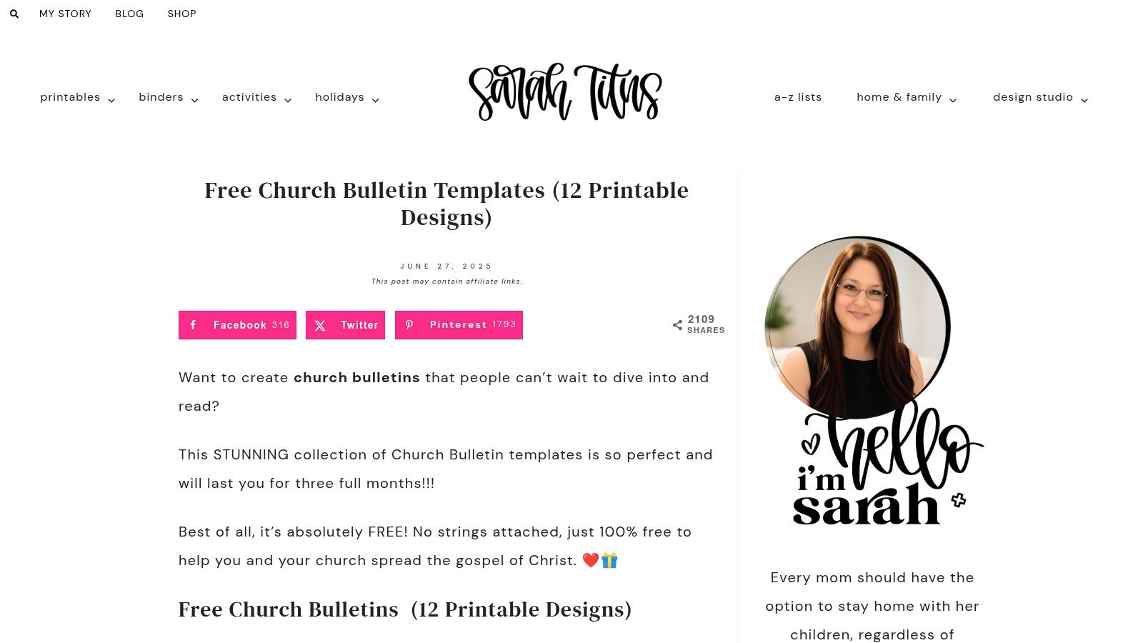 Sarah Titus Free Church Bulletin Templates