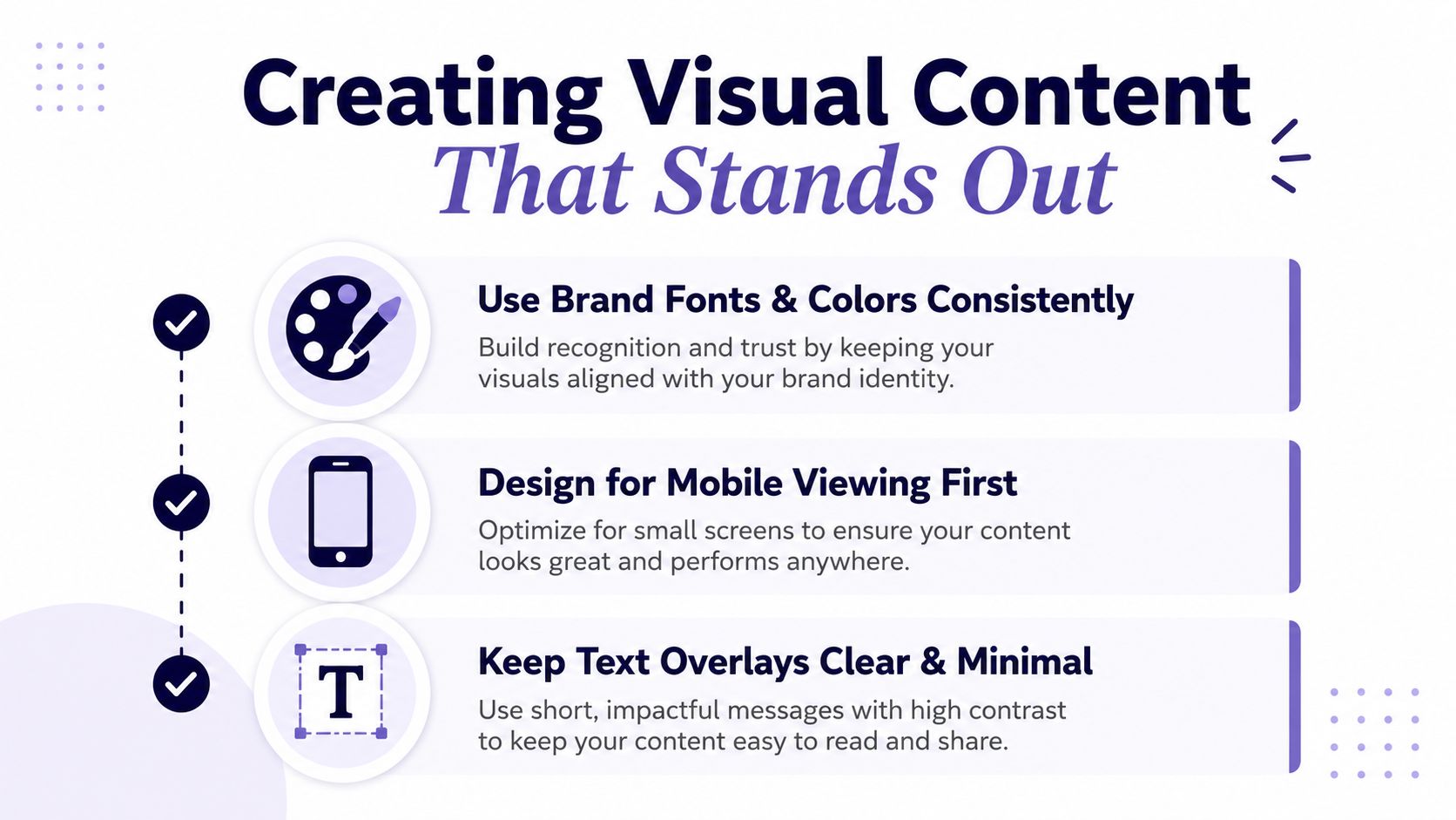 A graphic providing three essential tips for creating professional and visually appealing social media content.