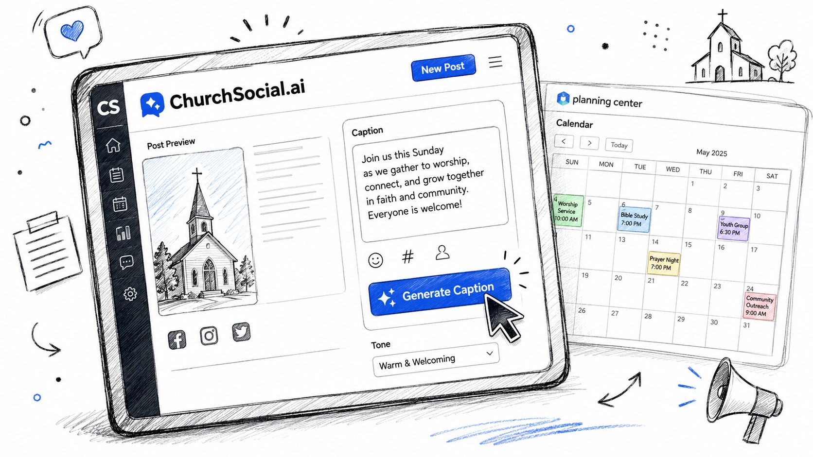 Screenshot from https://churchsocial.ai/app/captions