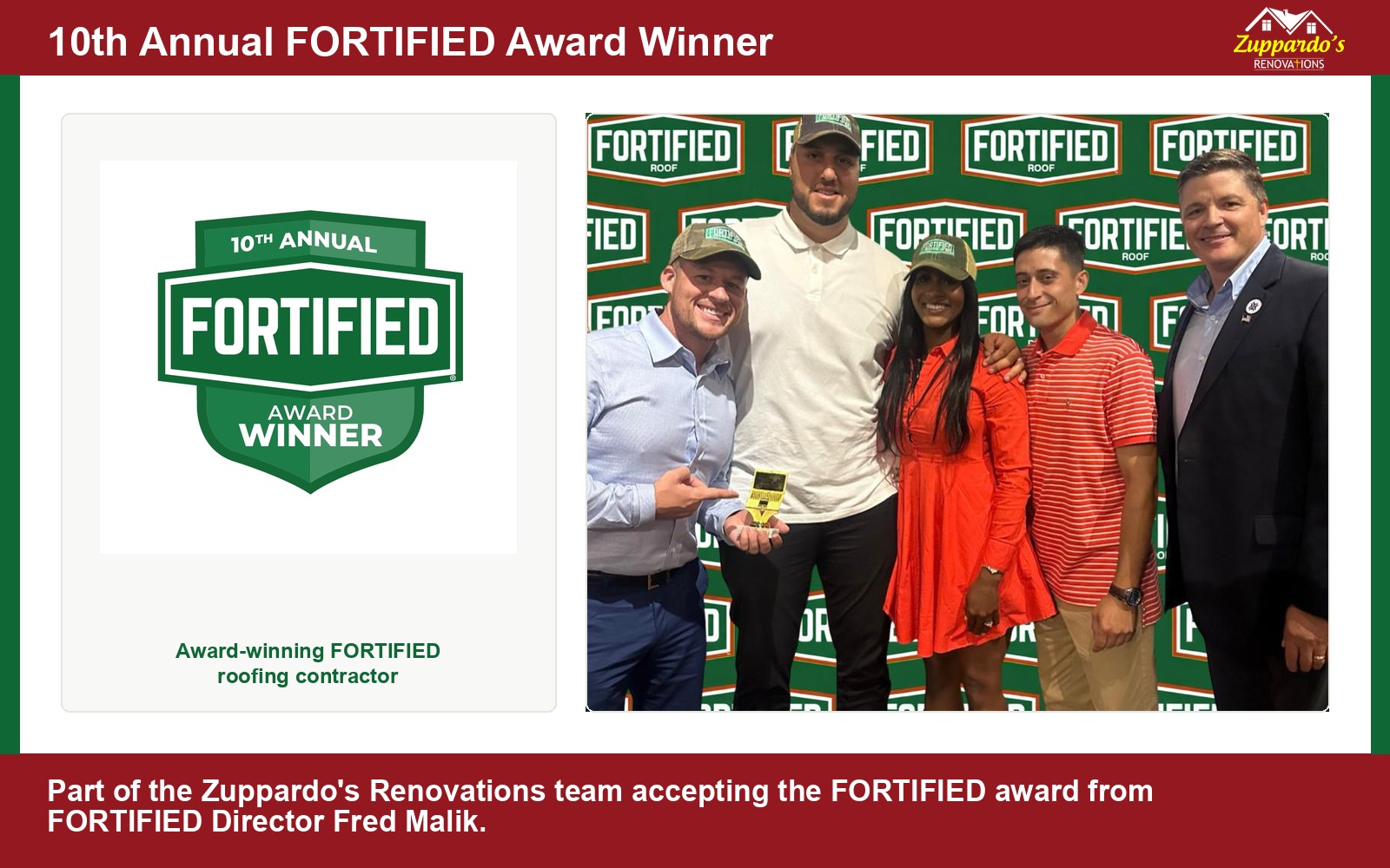 Zuppardo's Renovations FORTIFIED Award Winner recognition with team photo