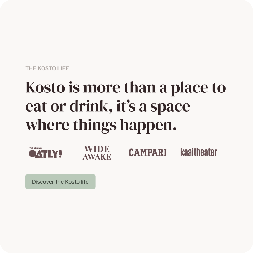 Présentation de l’univers Kosto Café, plus qu’un coffee shop : collaborations avec Oatly, Campari et autres marques.