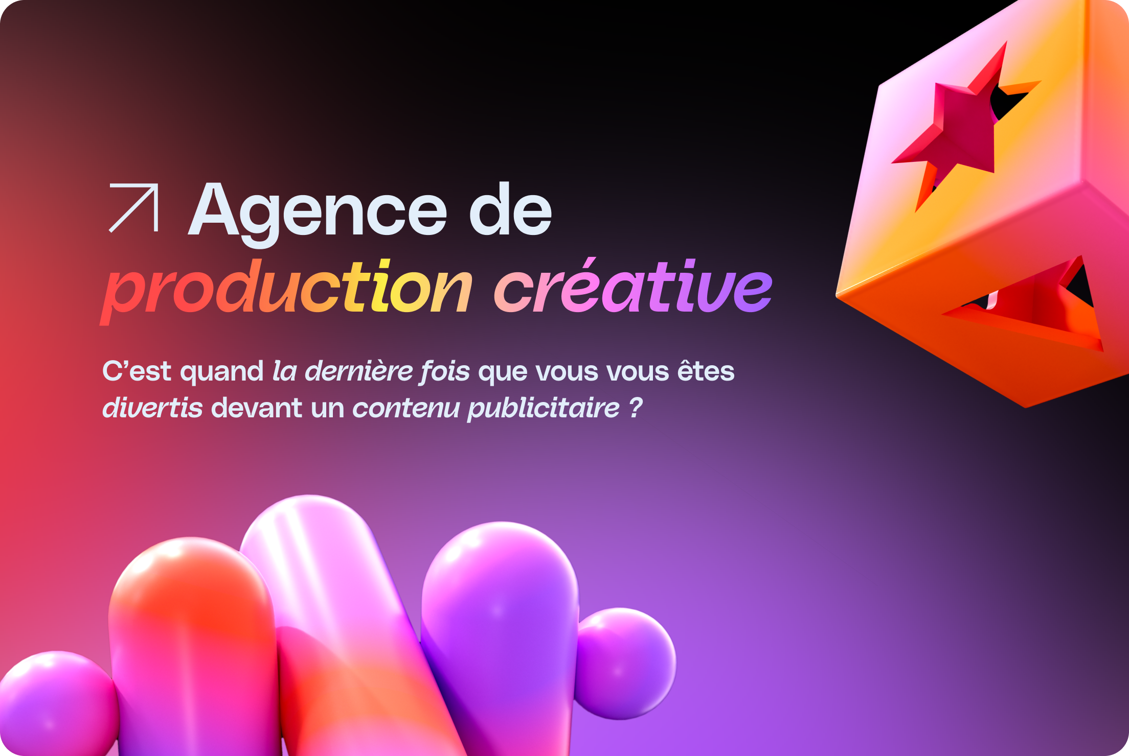 La première section du site qui dit "Agence de production créative"