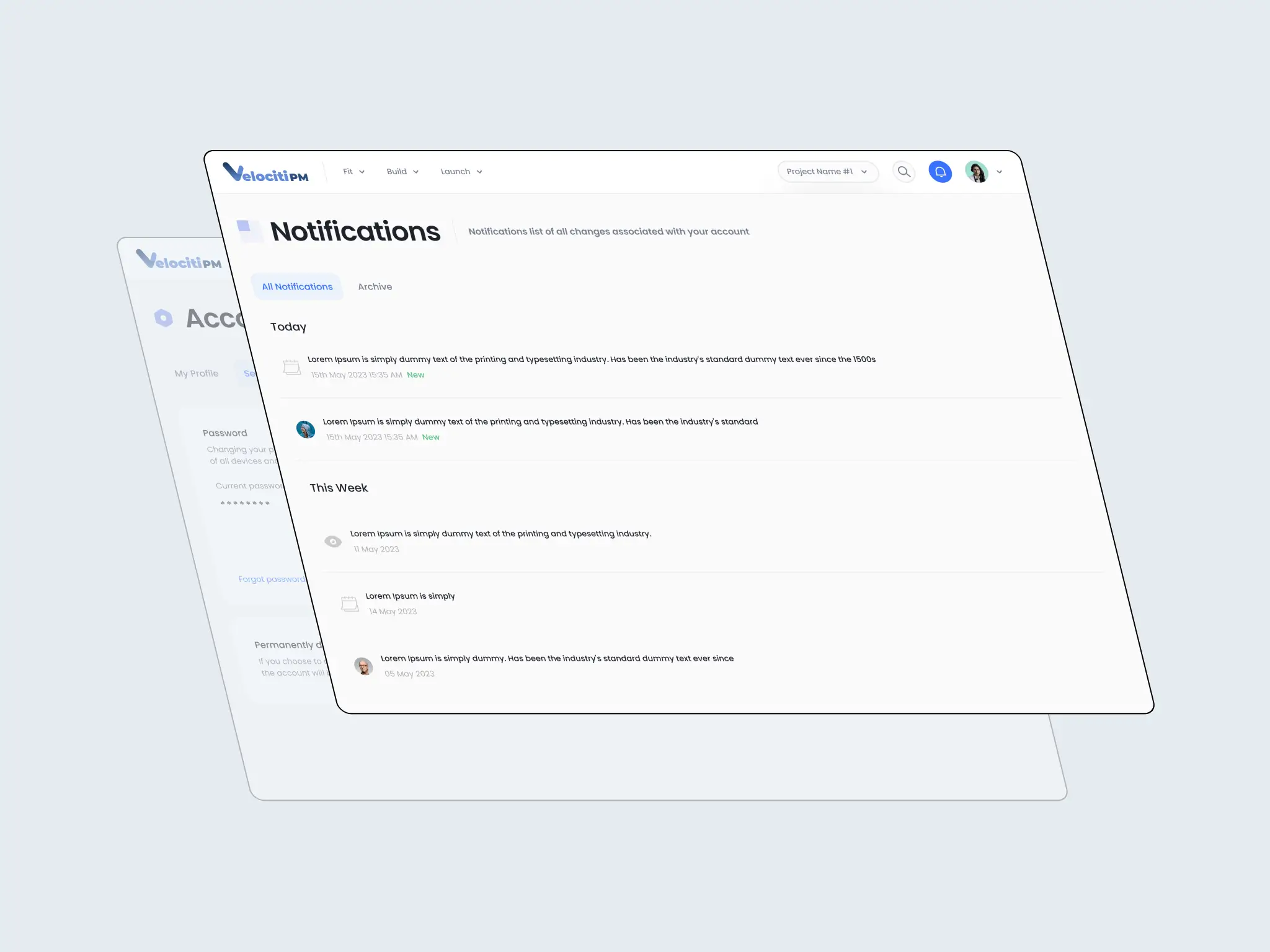 notification page mockups designed by mykola designer