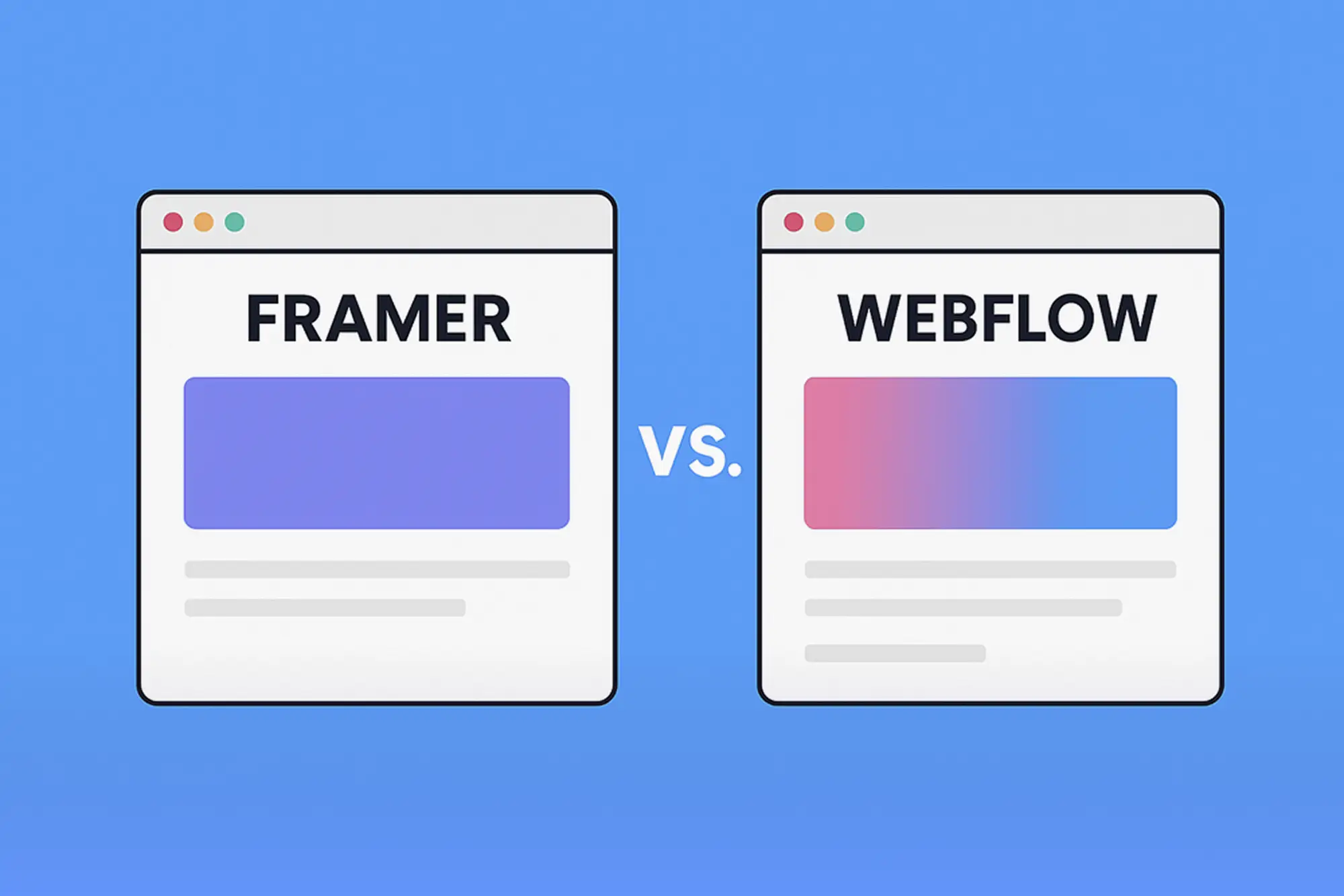 Side-by-side flat illustration of Framer vs Webflow