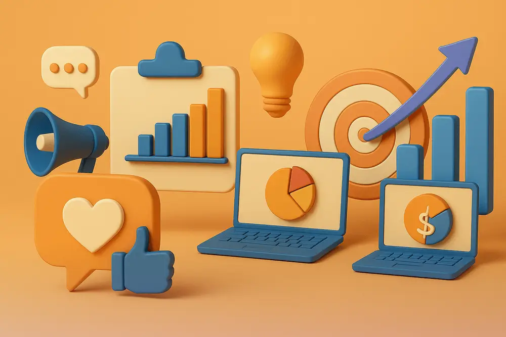 3D illustration showing social media as a marketing concept - article by mykola ledenov