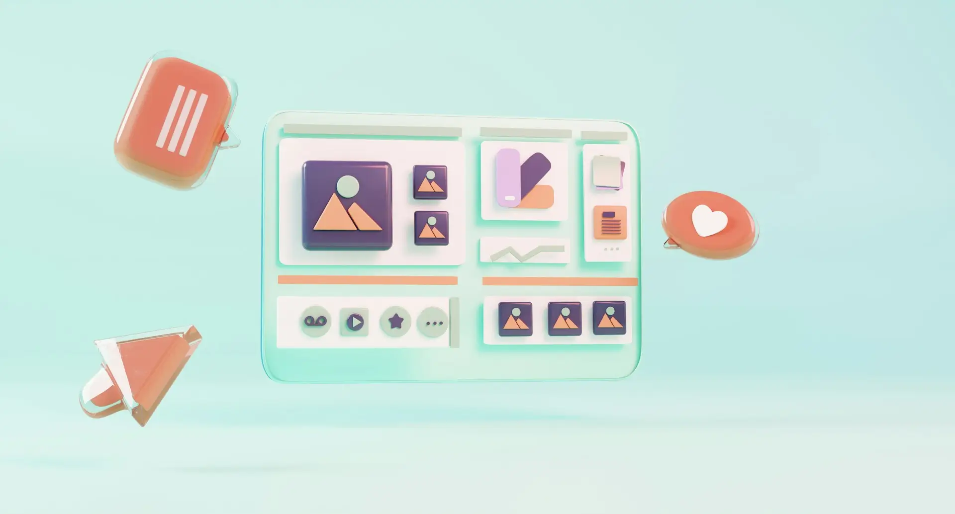 3D illustration of website builder interface for Squarespace vs WordPress