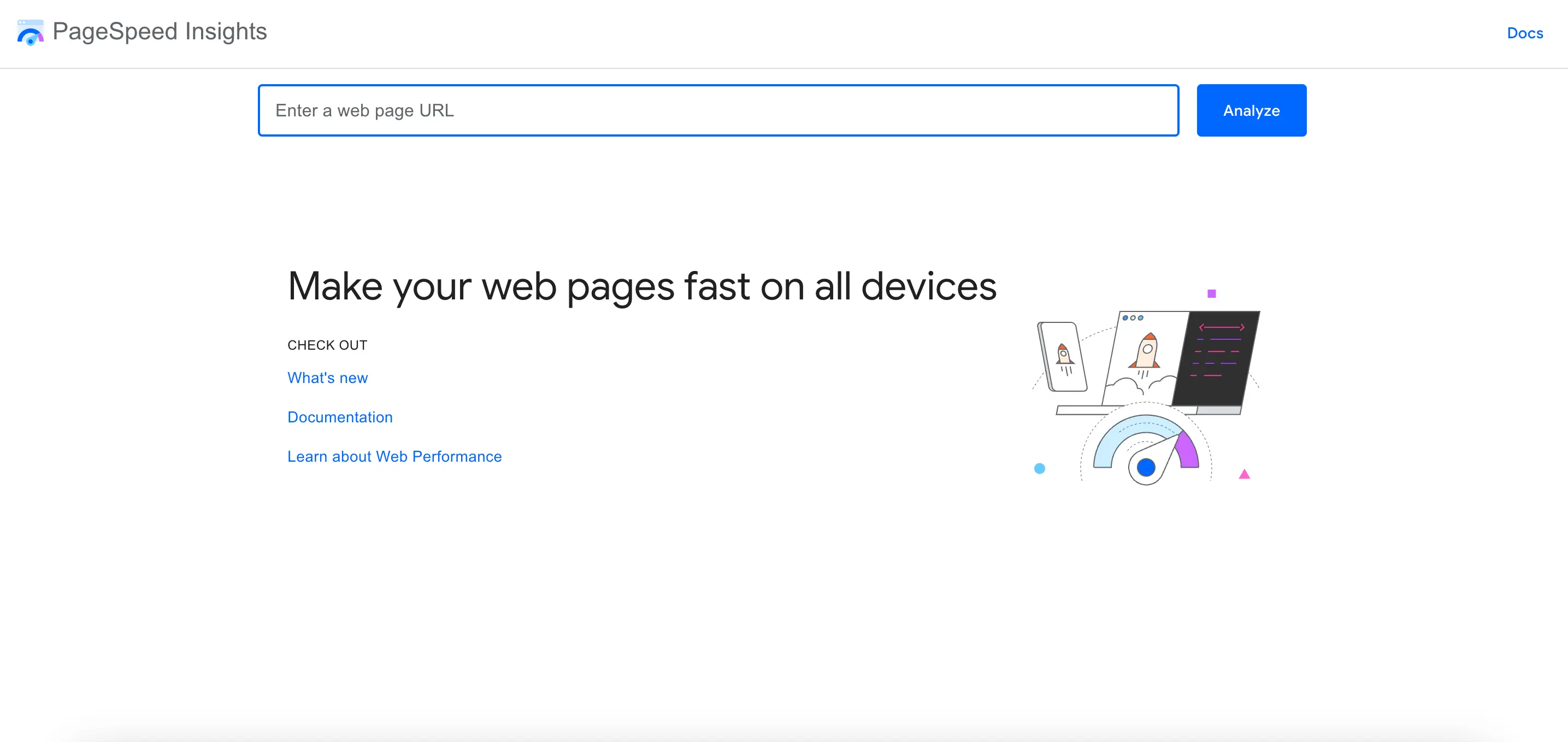 Google PageSpeed Insights tool interface used for testing speed during website audit checklist