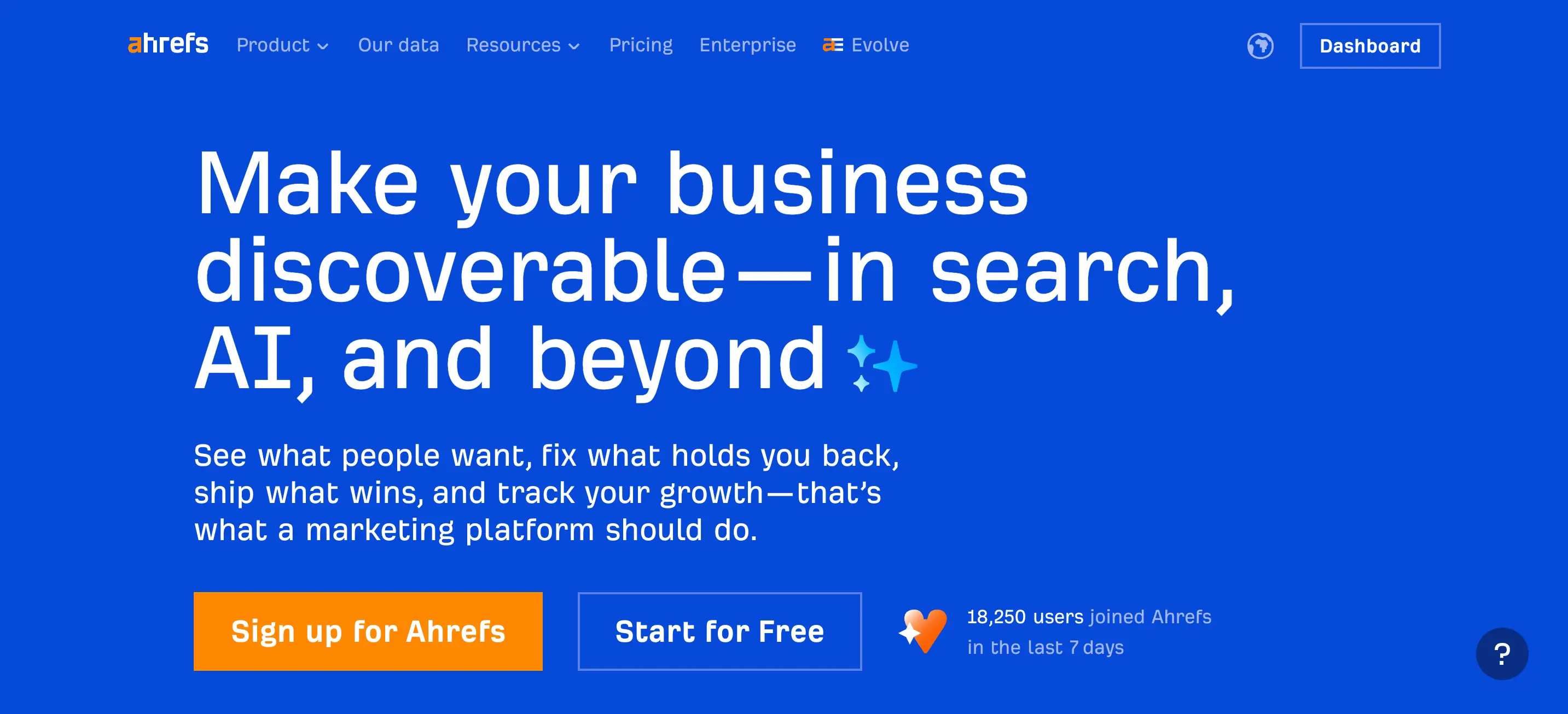 Ahrefs homepage showing SEO tools used for website audit checklist and analysis