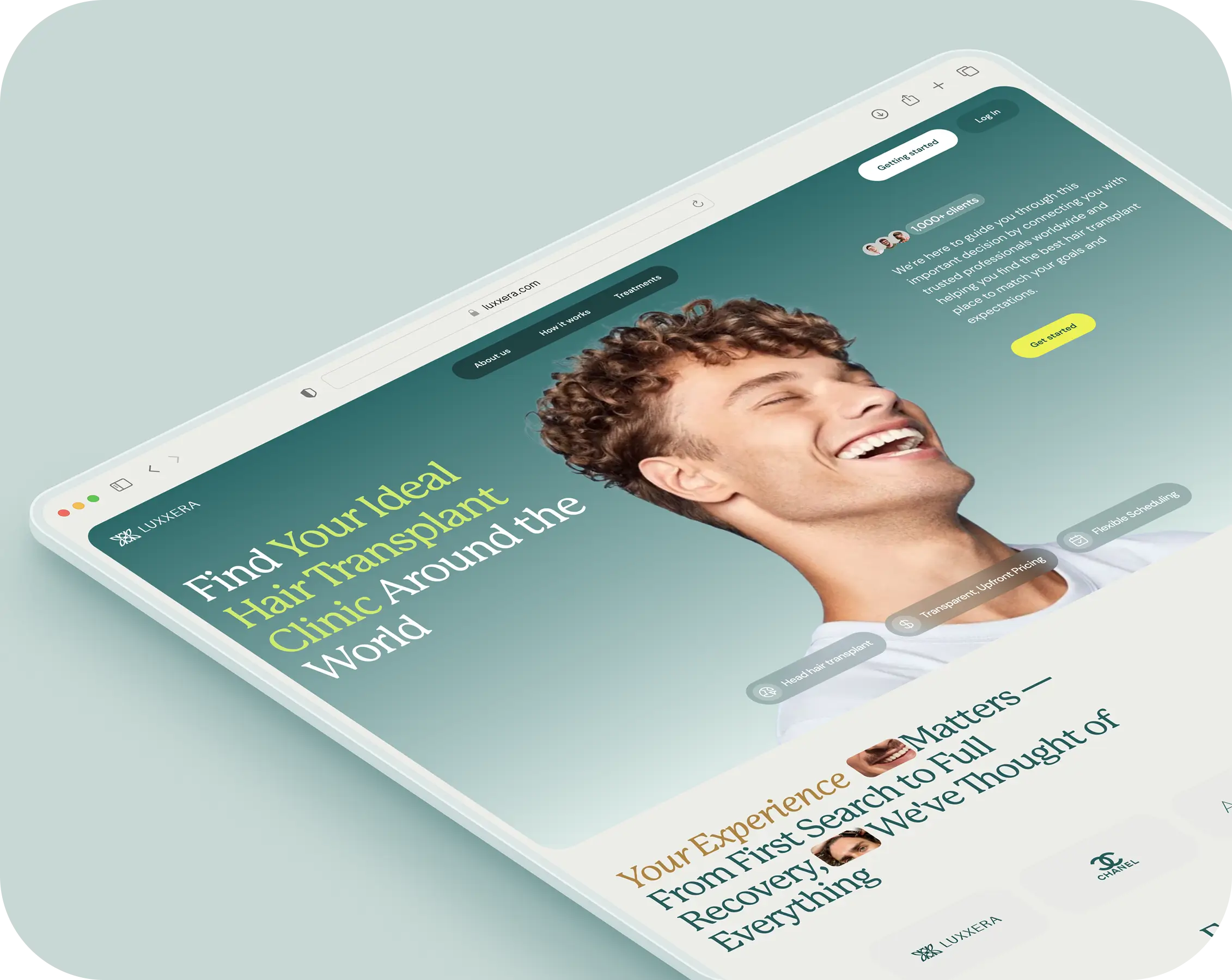 Website design mockup showcasing layout and features for a new website, including navigation and color scheme.