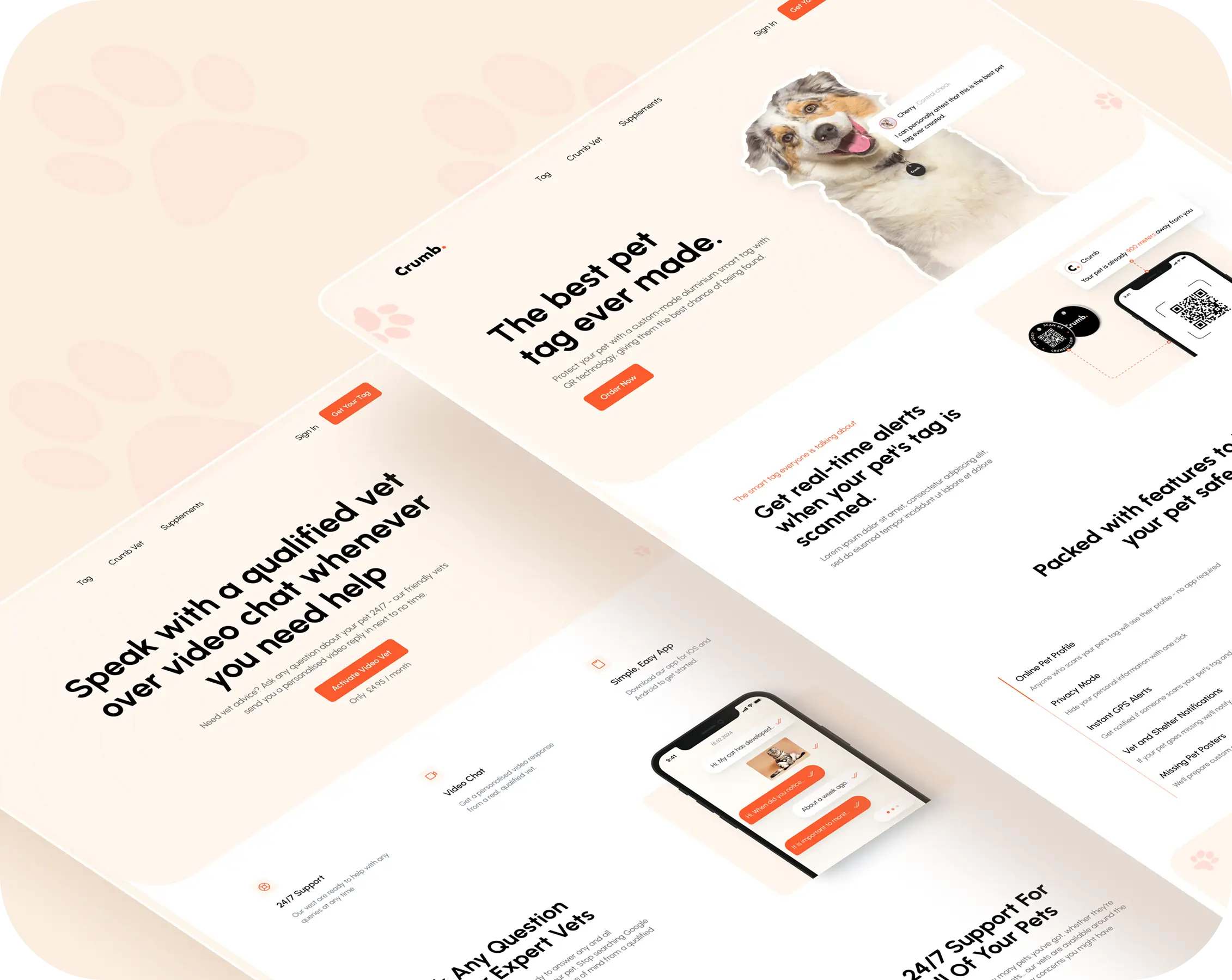 Dog website design displayed on a clean white background, showcasing layout and color scheme