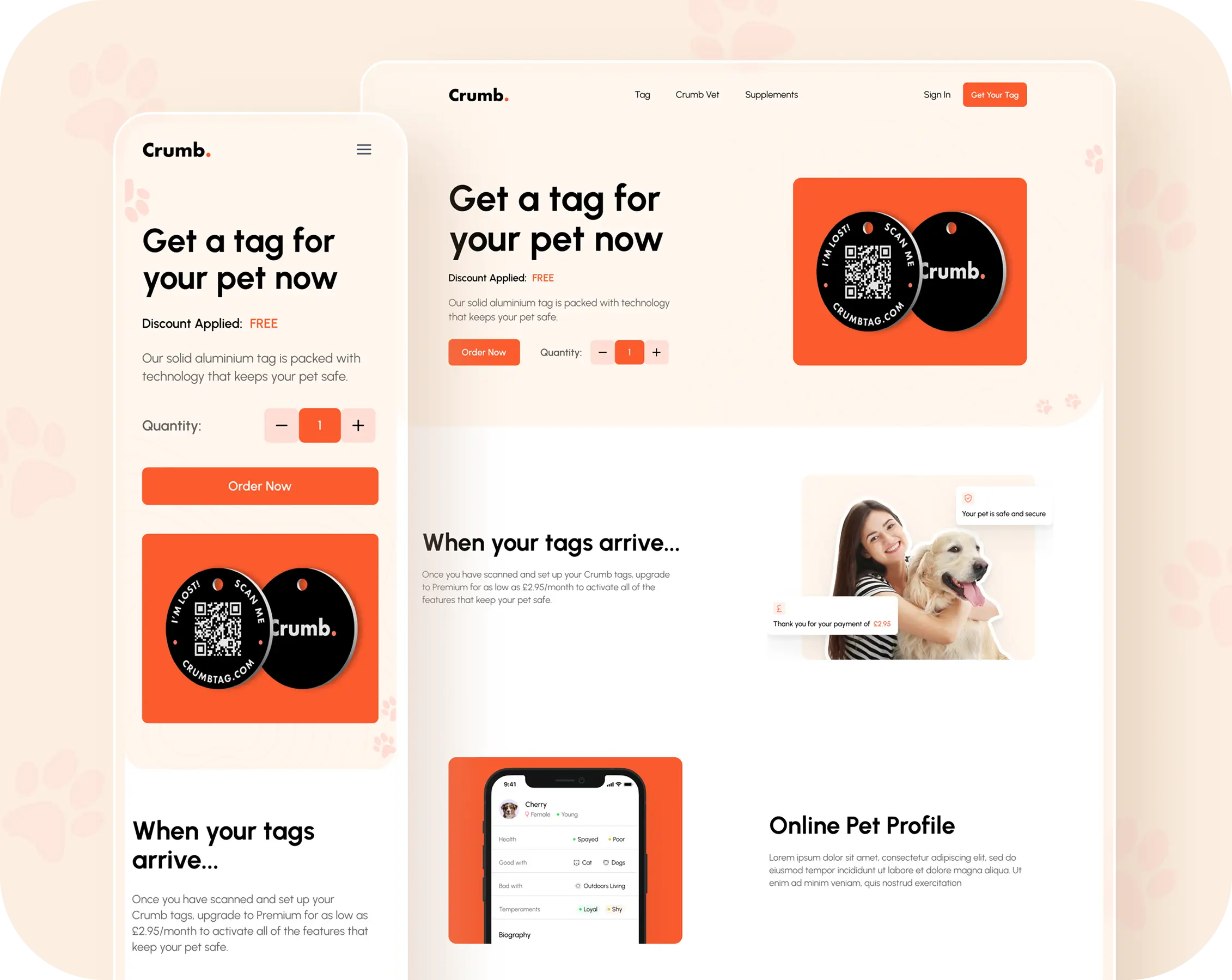Dog Tag app landing page featuring a clean design, showcasing features and benefits for pet owners