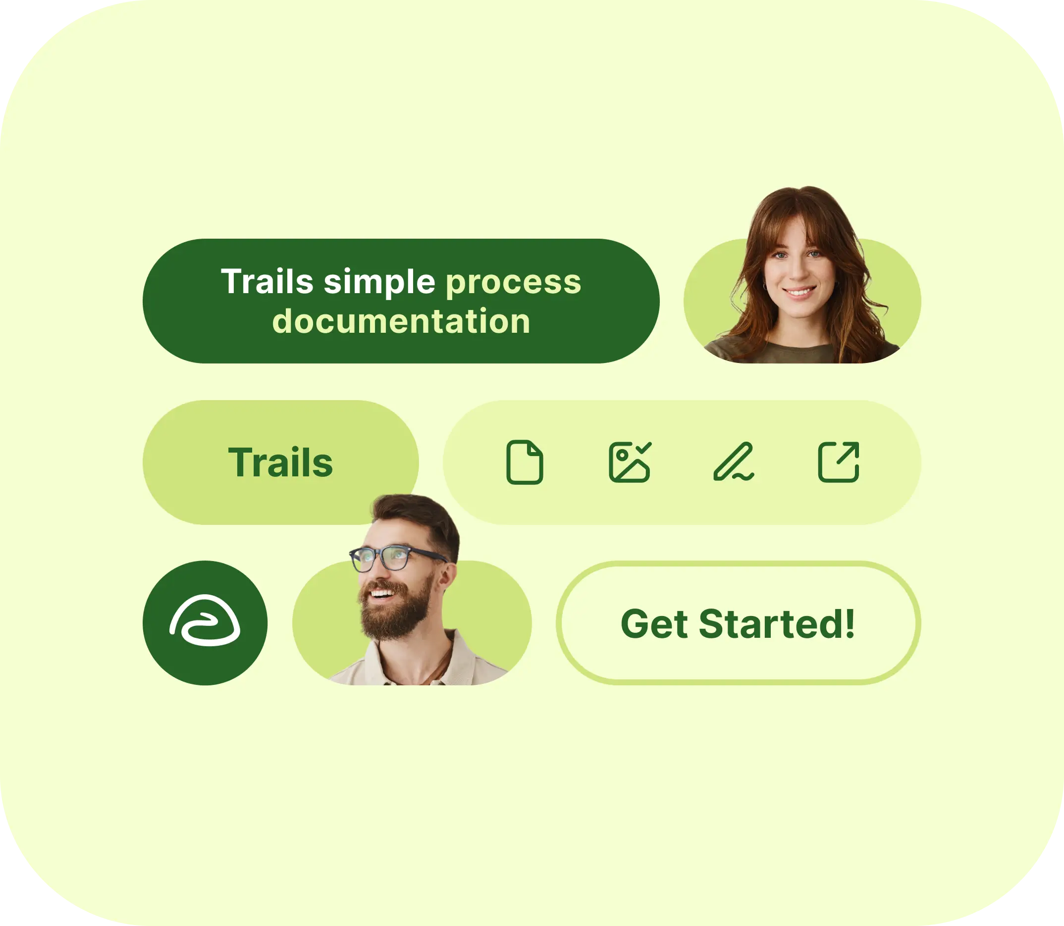Green screen displaying the text "Trails Simple Process Documentation" in bold, white letters.