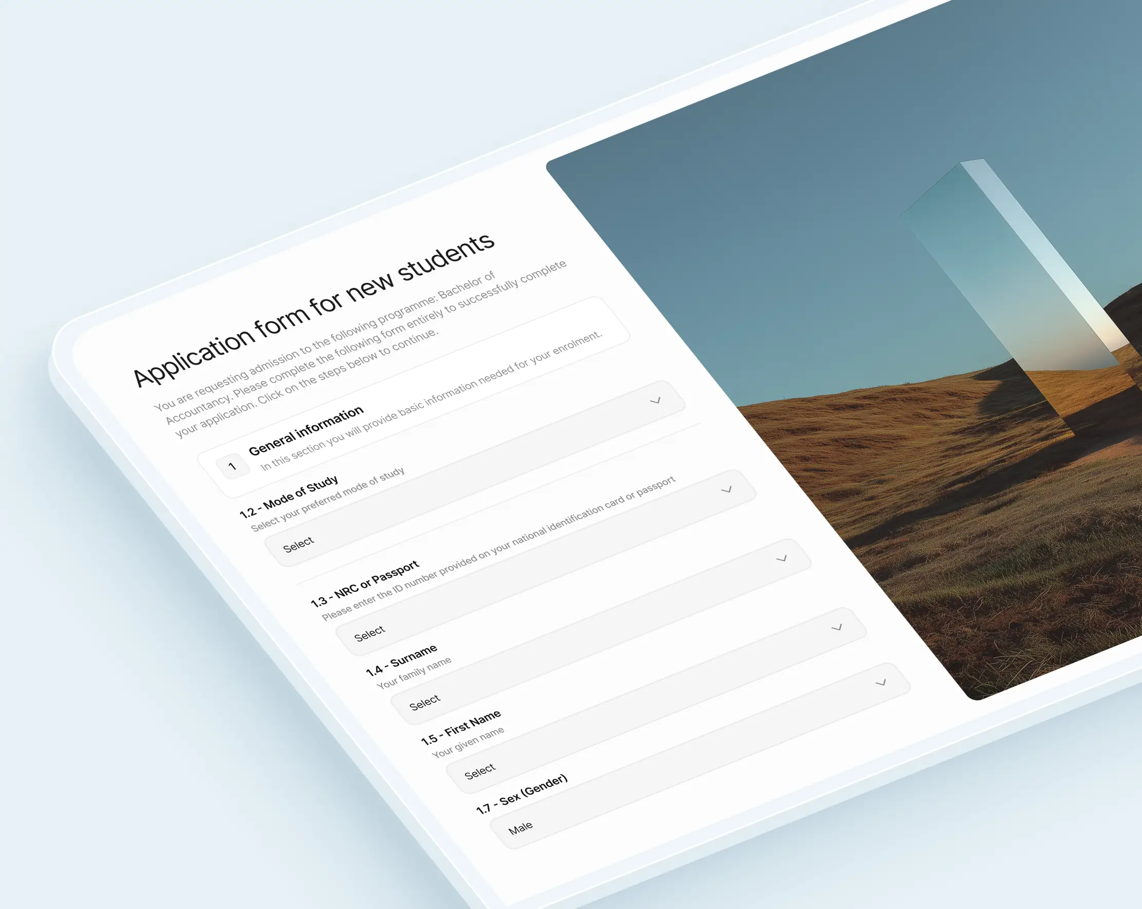 Application form for the AURON web design project, detailing project requirements and submission guidelines